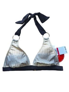 Red Carter Bikini Top Womens XS Gold Snake Print Halter Ring Tie Stylish Swim